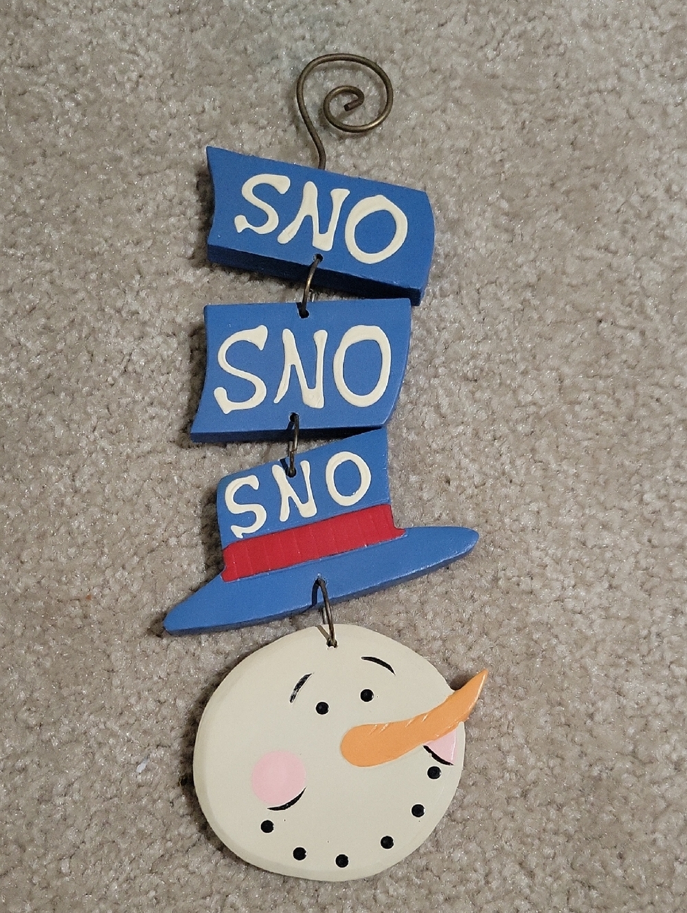 Vintage Snowman Face Top Hat Wooden Christmas Hanging/ Ornament